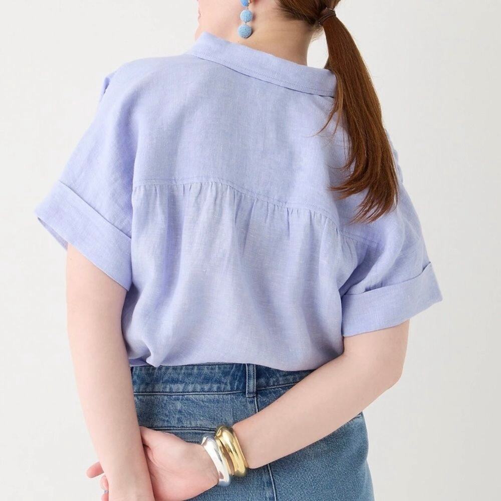 J. Crew Relaxed Fit Short Sleeve Baird McNutt Irish Linen Shirt Blue XXL AY665 - Picture 2 of 12
